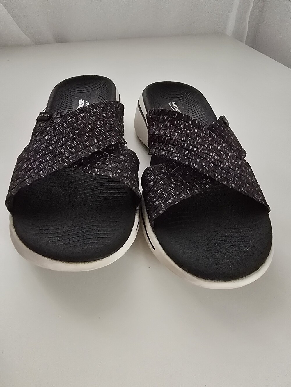 Skechers Women's Black and Purple Crossband Slide Sandals - Picture 5 of 16